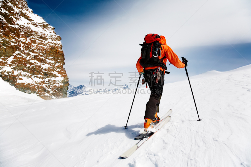 橙色,滑雪运动,皮大衣,越野滑雪,天空,雪,青年人,运动,冬天,后背