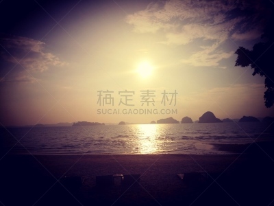 泰国,海滩,阶调图片,甲米,数字30,2019,钟面,金色,日落,行军