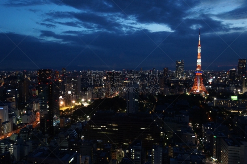 夜晚,东京,港区,天空,水平画幅,无人,户外,城市,建筑结构,建筑业