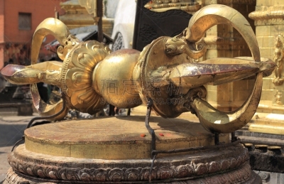 金叶,巨大的,金刚乘教法,苏瓦扬布拿佛塔,加德满都,黄金,水平画幅,无人,符号,钻石
