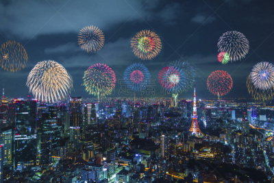 焰火,夜晚,现代,城市,river sumida,放焰火,传统节日,日本,新宿区,数