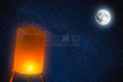 天空,夜晚,泰国,人,火,纸,在上面,释放,上升,满月