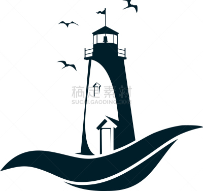 灯塔楼,夜晚,无人,蓝色,绘画插图,符号,欧洲,船,粗糙的,海洋