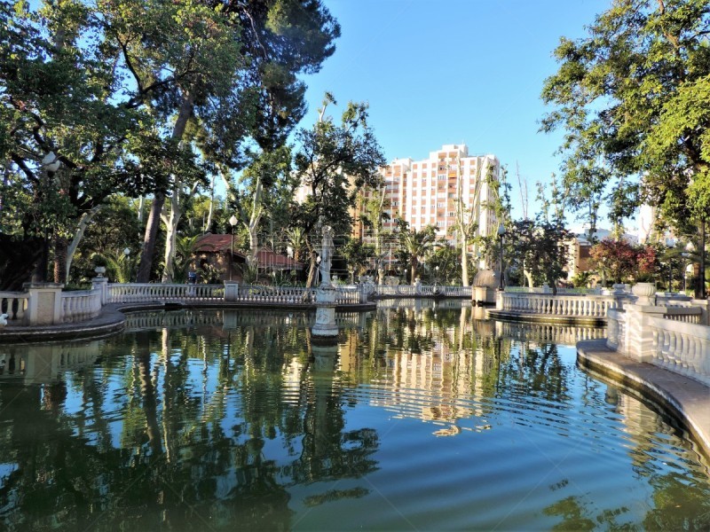 池塘,卡斯特利翁,中央公园,热,彩色背景,西班牙之旅,水面,公园,柔和色,光谱色