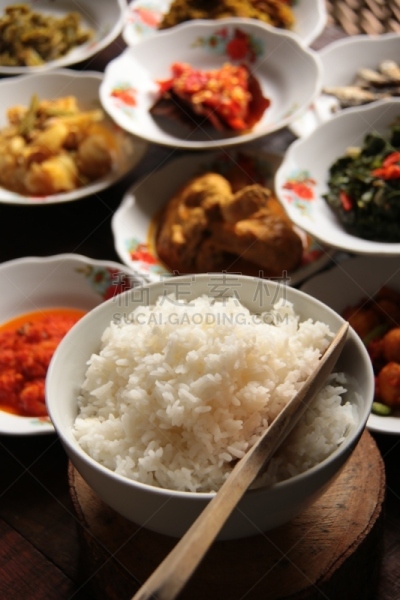蒸菜,白米,主食,白色,传统,健康食物,图像,选择对焦,垂直画幅,正上方视角