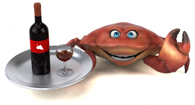 绘画插图,螃蟹,三维图形,葡萄酒,水平画幅,波尔多,膳食,海产,卡通,饮料
