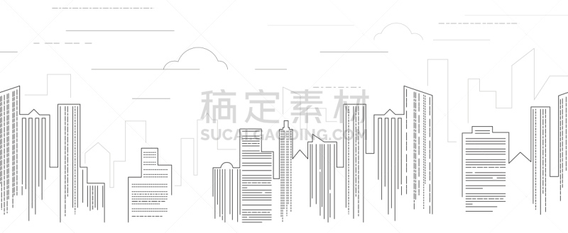 都市风景,黑白图片,正面视角,天空,绘画插图,居住区,现代,建筑业,工业