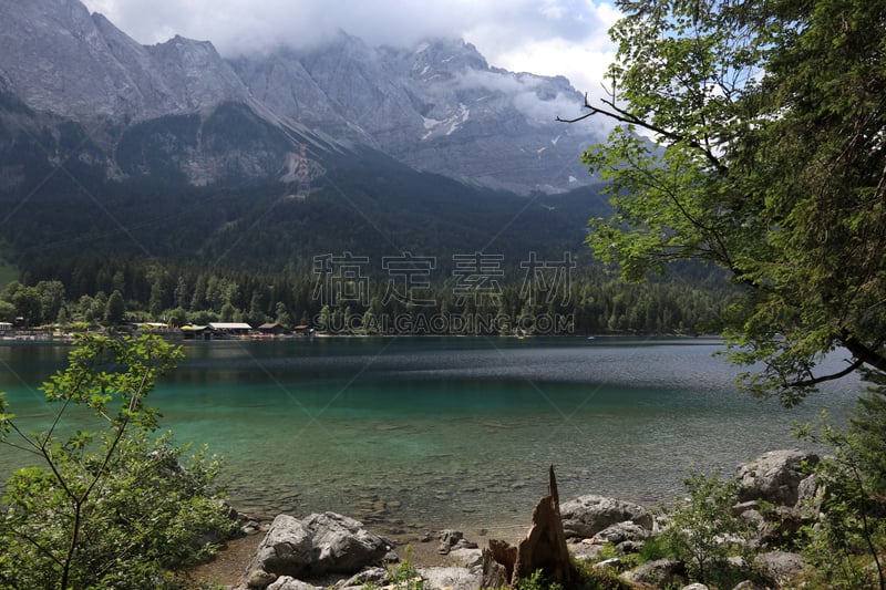 艾博湖,山,楚格峰,德国,背景,水,天空,美,水平画幅,无人