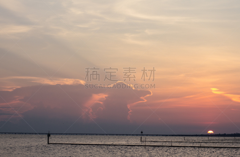 庞恰特雷恩湖,堤道,路易斯安那州,自然,水平画幅,无人,2015年,墨西哥湾沿岸国家,户外,日落
