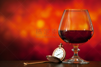 怀表,白兰地酒杯,豪华手表,科涅克,白兰地,饮食,水平画幅,夜晚,无人,散焦