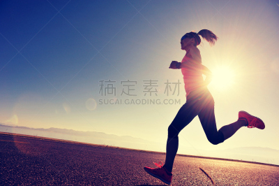 青年人,运动,海滩,慢跑,女人,小路,黎明,天空,留白,古典式