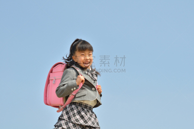 日式书包,粉色,日本人,女孩,留白,幸福,水平画幅,仅日本人,日本,儿童
