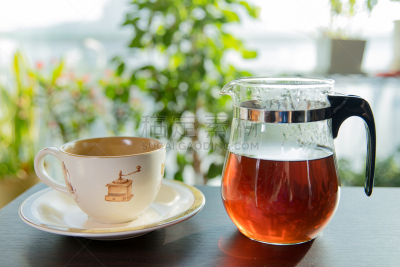 茶杯,茶壶,正面视角,咖啡店,热饮,早晨,饮料,充满的,咖啡机,韩国