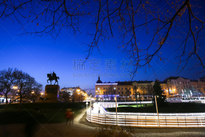 公园,降临节,萨格勒布,溜冰鞋,溜冰场,装饰圣诞树,纪念碑,夜晚,运动,十二月