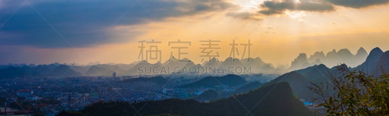 阳朔,中国,桂林,喀斯特,居住区,漓江,稻田,丽江,积雨云,天空