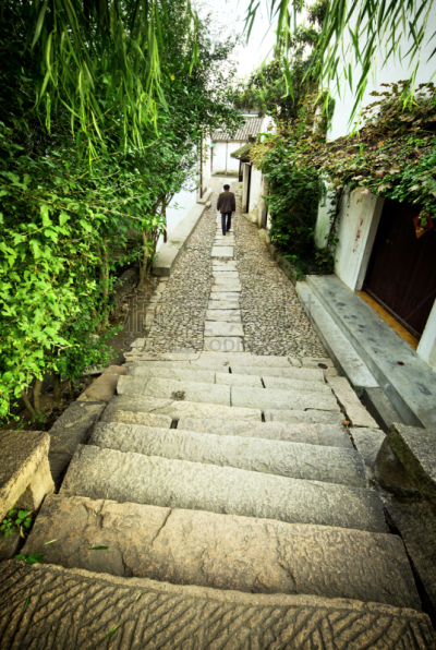古老的,街道,石材,周庄,垂直画幅,户外,过去,居住区,著名景点,大量物体