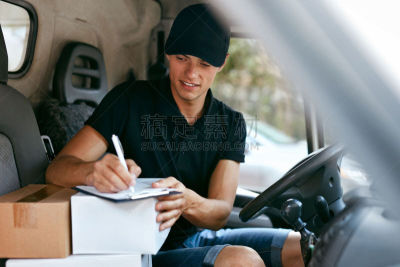 汽车,盒子,男人,信使,商务,卡车,仅男人,一个人,仅一个男人,交通方式