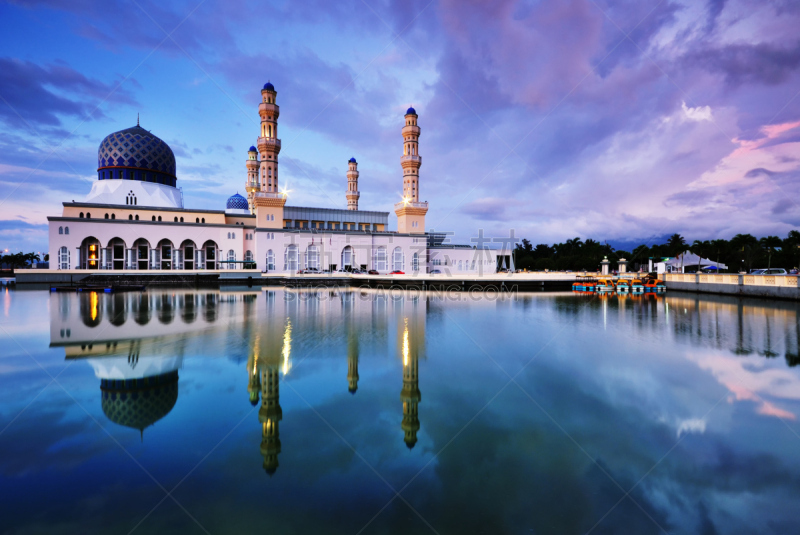 哥打基纳巴卢,清真寺,沙巴州,开斋节,eid-ul-fitr,斋月,婆罗洲岛,黄昏,著名景点,圆顶建筑