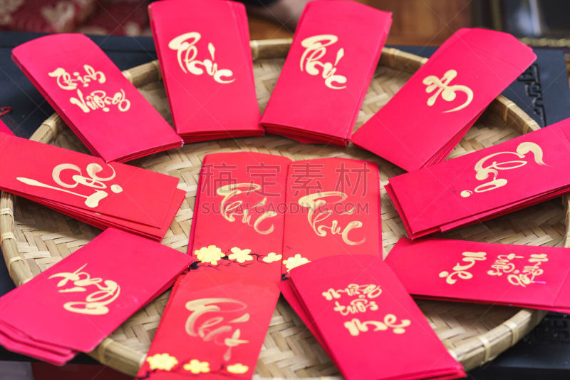 信封,越南,书法,红色,运气,新年前夕,华丽的,老年人,文字
