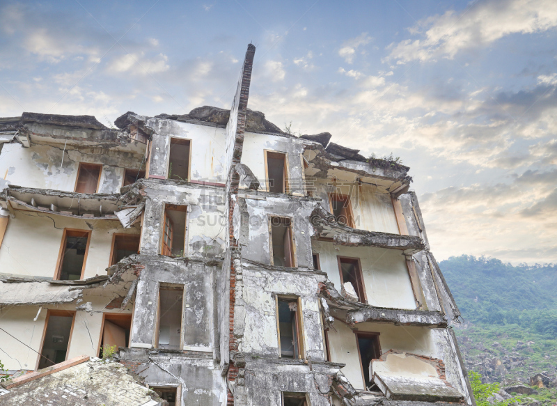 地震,房屋,北川县,绵阳,自然,窗户,水平画幅,建筑,拆毁的,损坏的