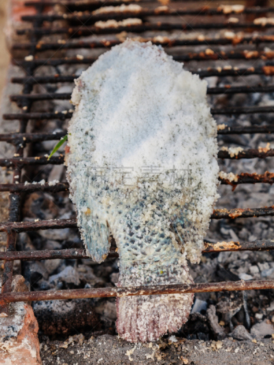 罗非鱼,格子烤肉,泰国,鱼肉,街市,丽体鱼,垂直画幅,无人,膳食,海产