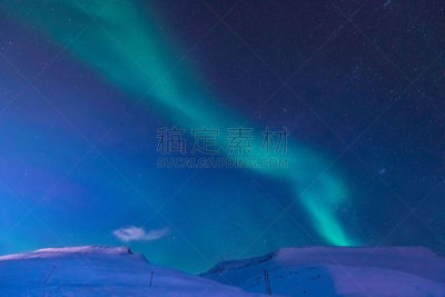 天空,星星,北极光,山,斯瓦尔巴德群岛,朗伊尔城,挪威,南极洲,北极,城市