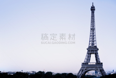 埃菲尔铁塔,正面视角,纪念碑,水平画幅,过大的,夜晚,无人,树梢,悬垂