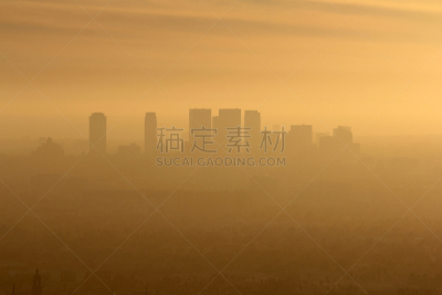 洛杉矶,烟雾,西,世紀城市,美国,水平画幅,橙色,建筑,无人,城市天际线
