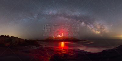 全景,银河系,在上面,卢博灯塔,乃蒂克角,缅因州,灯塔楼,天空,太空,美国