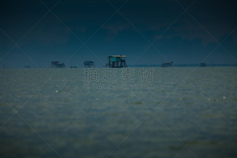 泰国,河口,水平画幅,景观设计,沼泽,户外,房屋,渔夫,海洋,2015年