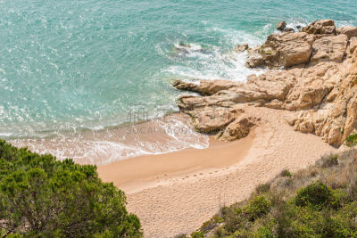 西班牙,海岸线,陡峭海岸,赫罗纳,勇气,水平画幅,无人,夏天,户外,太平洋海岸山脉