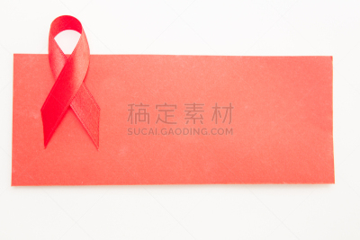 空白的,艾滋病警示丝带,红牌,留白,慈善救济,水平画幅,世界艾滋病日,无人,符号,白色背景