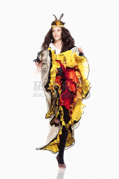 女孩,接力赛,注视镜头,康康舞,垂直画幅,美,美人,白人,长发,儿童