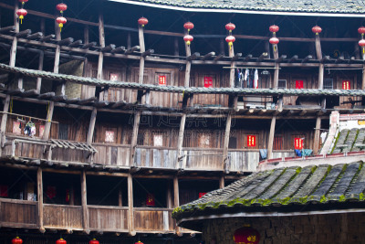 土楼,福建省,蒂卢,乡村,客家族,水平画幅,无人,古老的,巨大的,户外