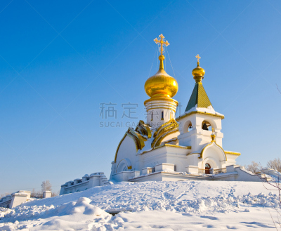 俄罗斯,冬天,寺庙,纪念碑,天空,水平画幅,形状,雪,建造