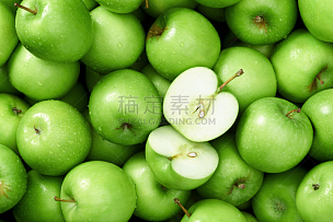 青苹果,背景,苹果,绿色,横截面,特写,健康食物,清新,水果,水平画幅
