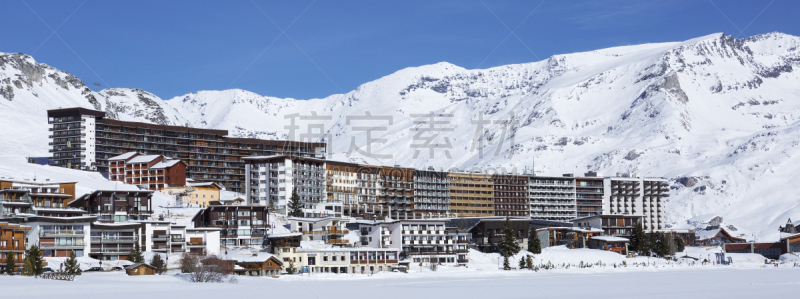 阿尔卑斯山脉,滑雪场,天空,度假胜地,休闲活动,水平画幅,山,雪,无人,滑雪坡