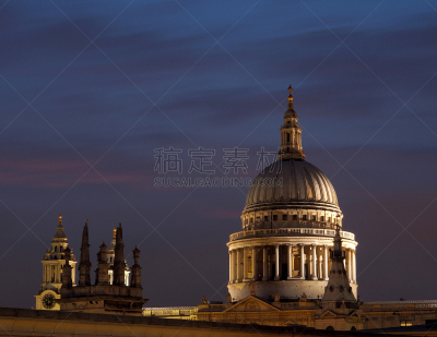 圣保罗教堂,克里斯托弗雷恩,泛光照明,黄昏,伦敦,图像,英国,圆顶建筑,无人,大教堂