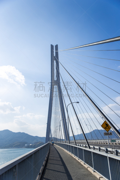日本,濑户内海,桥,垂直画幅,天空,无人,蓝色,诺曼底大桥,斜拉桥,自行车