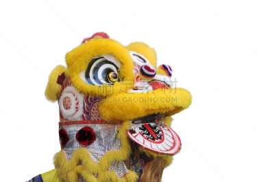 古服装,白色背景,分离着色,狮王,饰头巾,狮子舞蹈,演出服,表演艺术活动,伪饰,剧院