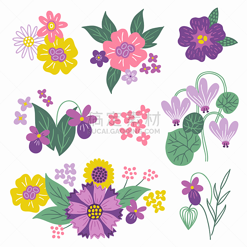 紫罗兰,叶子,樱草属,花束,丁香花,甘菊,美术工艺,边框,浪漫,复古风格