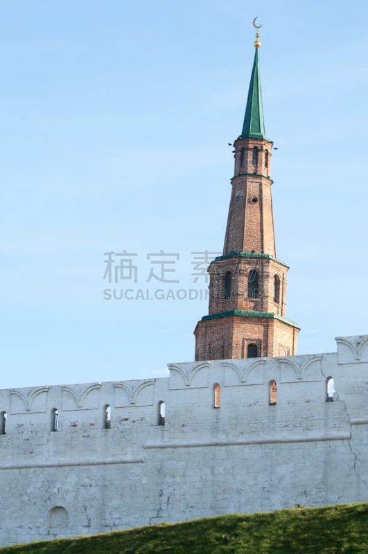 喀山克里姆林宫,垂直画幅,符号,清真寺,旅行者,夏天,户外,要塞,草