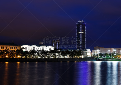 夜晚,河堤,叶卡捷林堡,黎明,水,天空,曙暮光,灯,都市风景,雨