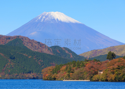 箱根园,富士山,湖,山,秋天,日本,箱根湿地植物园,芦之湖,富士箱根伊豆国立公园,水平画幅
