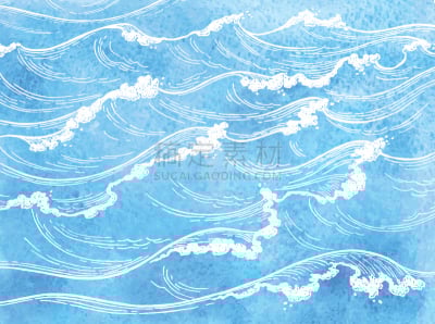 海洋,波浪,水彩画,雕刻图像,雕刻术,绘画插图,水,水平画幅,墨水,夏天