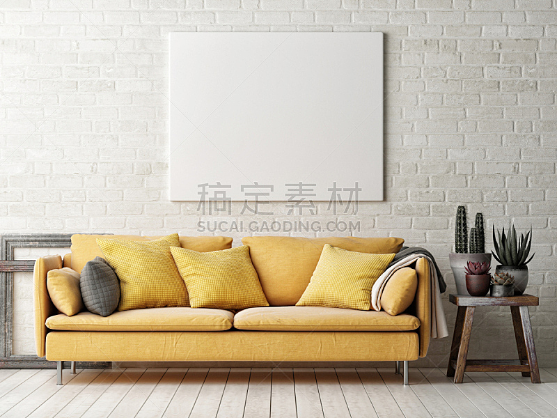 沙发,黄色,建筑结构,仙人掌,正下方视角,轻蔑的,办公室,边框,艺术