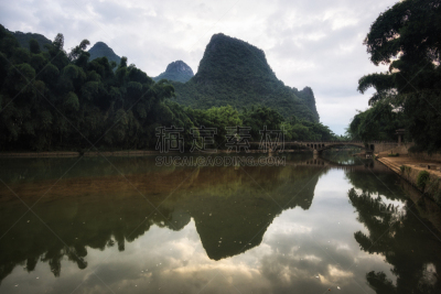 兴平,桥,古城,水平画幅,山,早晨,夏天,户外,阳朔,名声