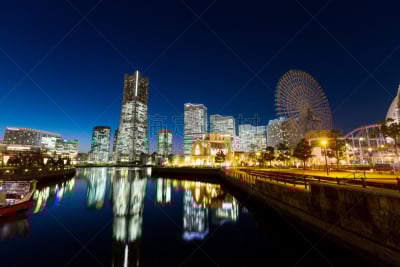 横滨,城市,夜晚,水,水平画幅,无人,户外,滨水,都市风景,现代