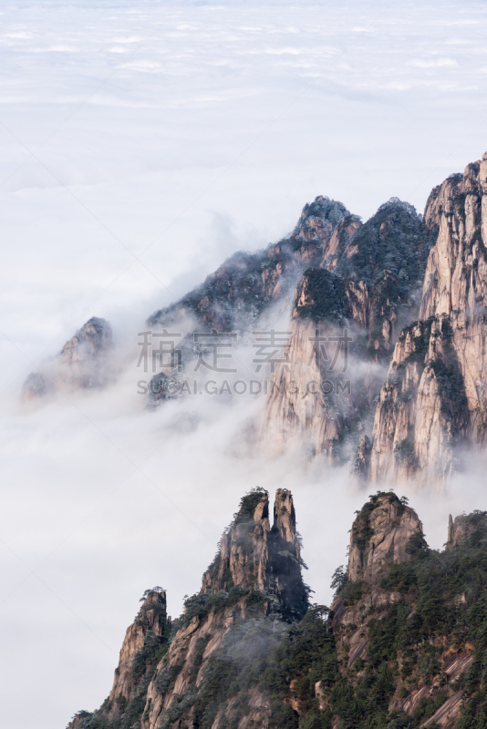 黄山山脉,中国,雾凇,海洋,云景,安徽省,垂直画幅,天空,山,雪