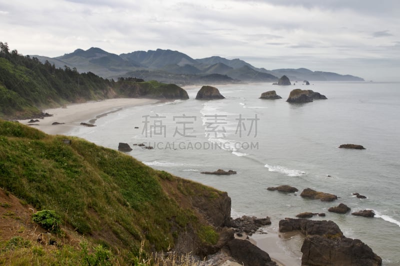 新月形,海湾,卡农海滩,奥勒冈海滨,水平画幅,岩石,额库拉州立公园,旅行者,户外,徒步旅行